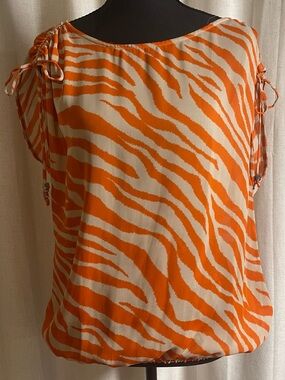 Michael Kors Orange Zebra Print Tie-Sleeve Blouse